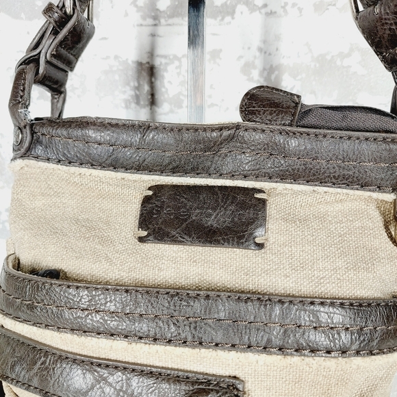 Sherpani Luna Brown Tan Leather Canvas Zip Pockets Crossbody Bag 0820 - Picture 3 of 15